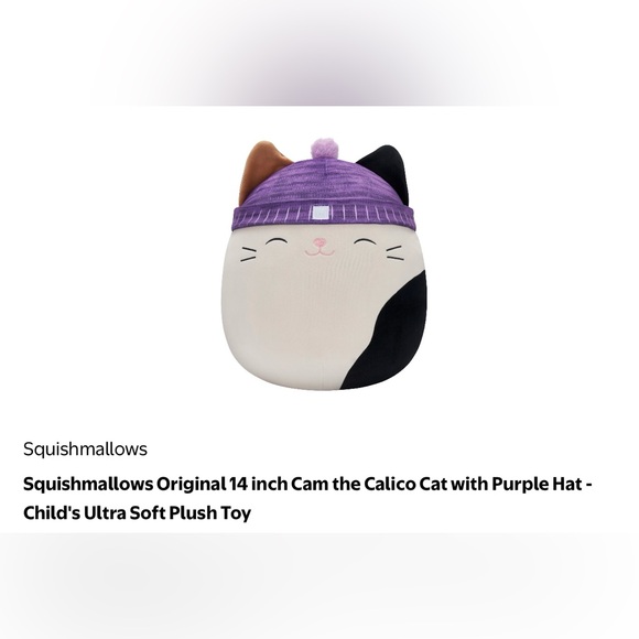 Squishmallows NWT Cam the Cat 14” Purple Beanie Original Calico - Picture 3 of 11